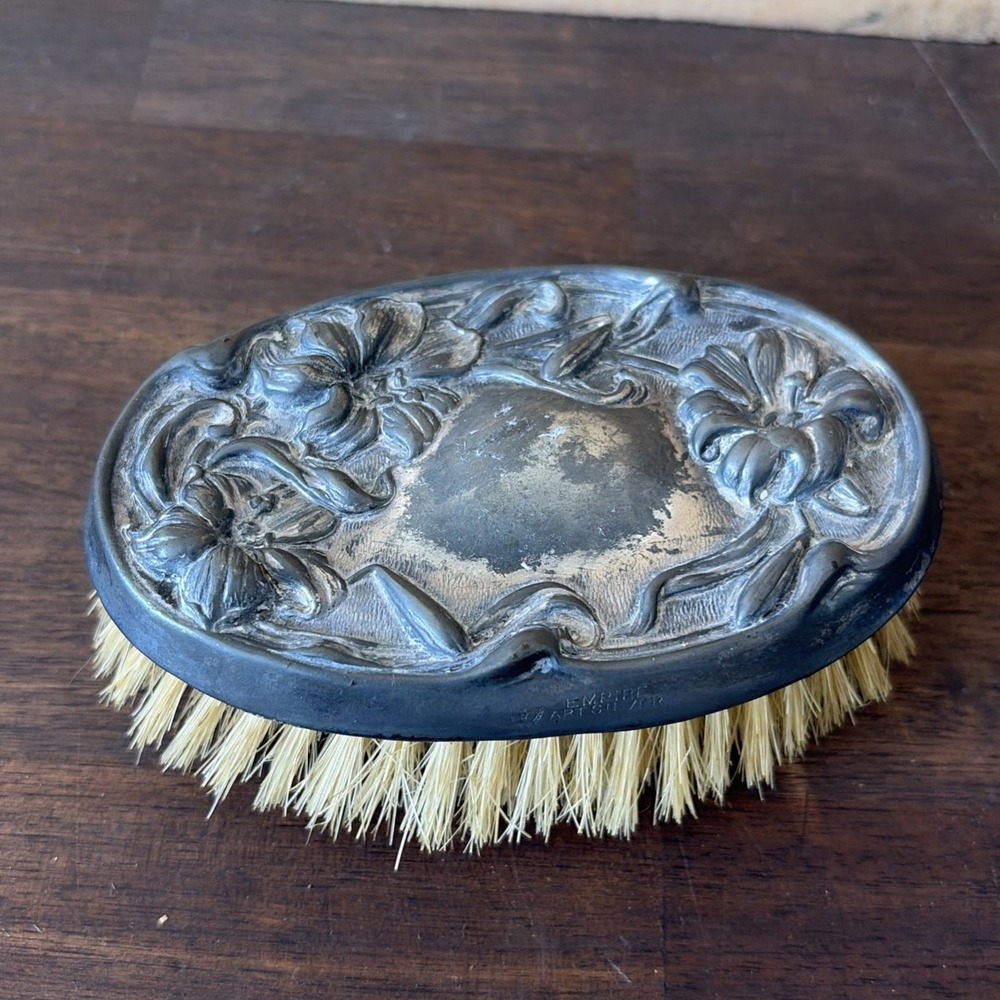 Antique Silver Art Nouveau Repousse Victorian Clothing Lint Brush